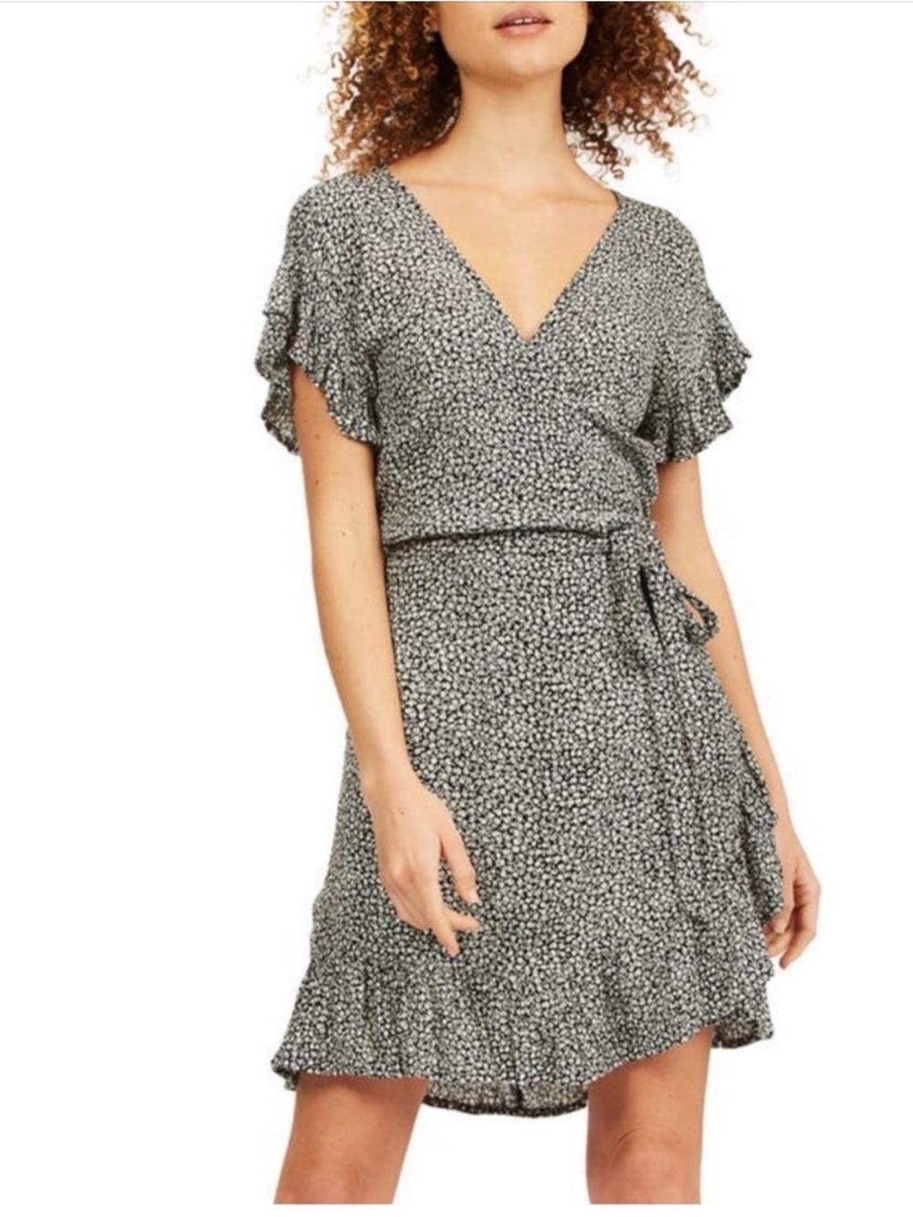 NWT Billabong Wrap And Roll Black Floral Mini Ruffle Hem Dress Boho Size Small